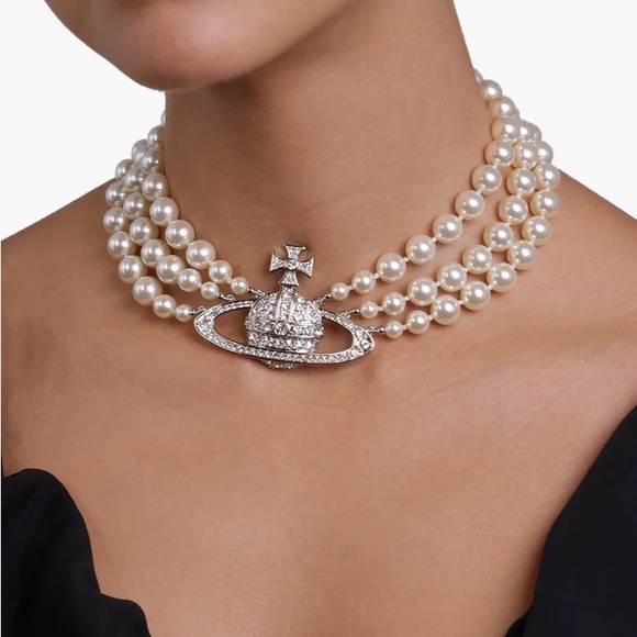 Vivienne Westwood Three Row Pearl Pearls Bas Relief Choker Cream White Necklace - Picture 12 of 17